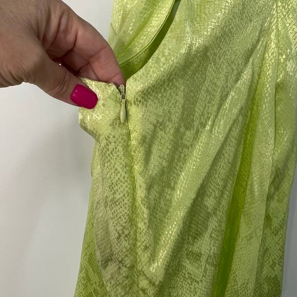 AFRM Radish Dress in Lime Green Snake Jacquard Midi Halter Front Cutout Slip NWT - Picture 6 of 13